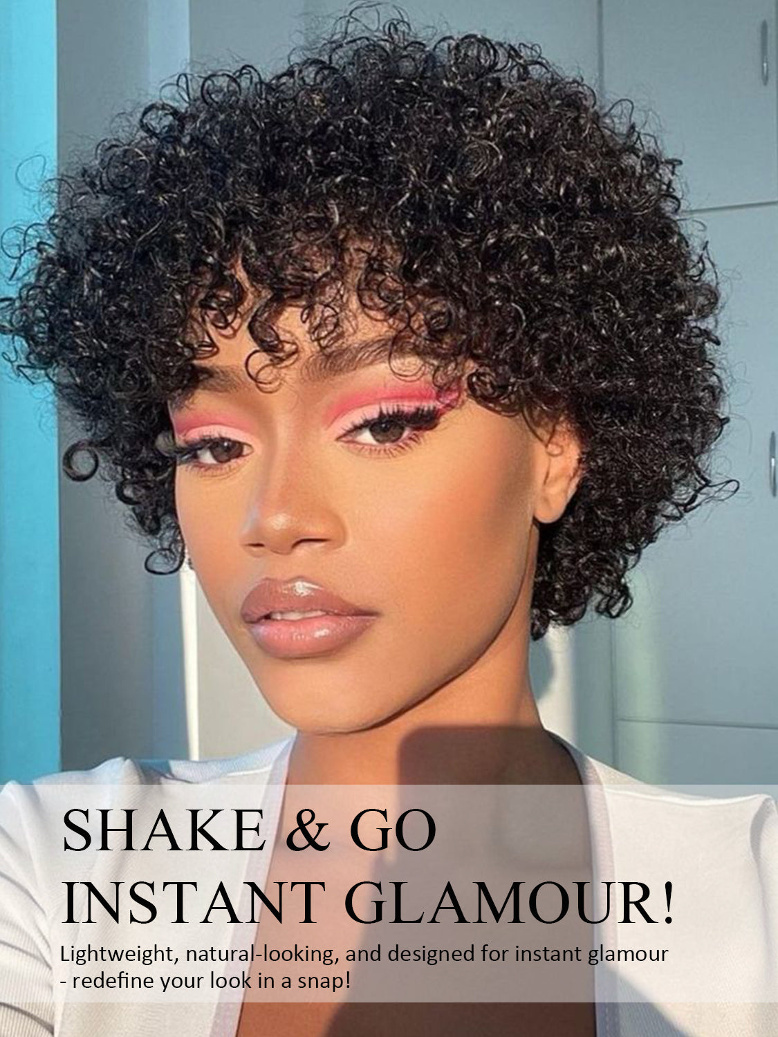 Curly Pixie Cut Wig Human Hair with Bangs Glueless Human Hair Bob with Bangs Wig, Ready to Go Black Short Wigs For Women