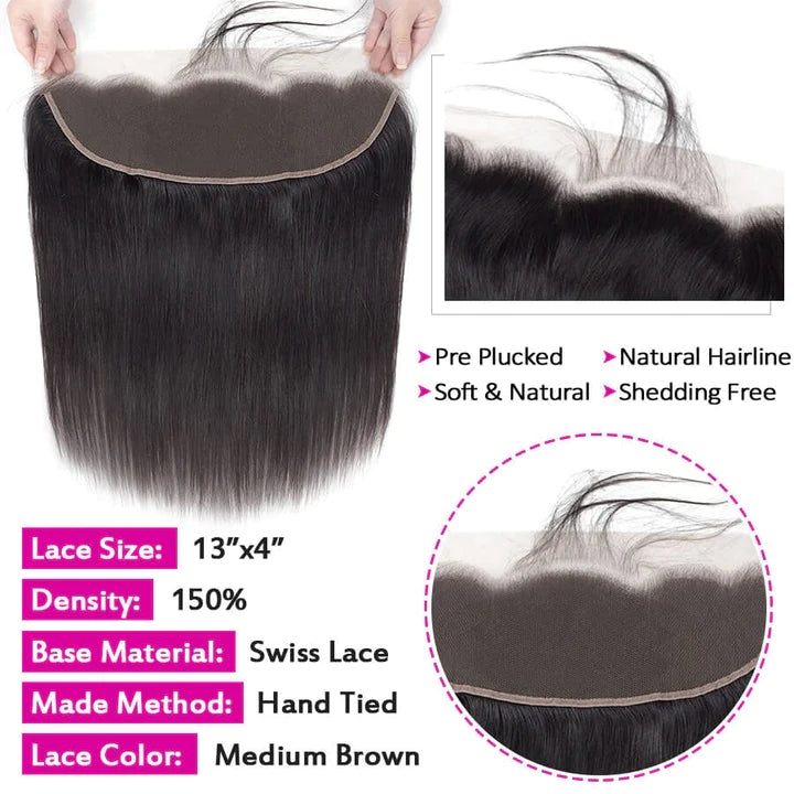 HD Transparent Lace Frontal Straight 13x4 Ear to Ear Lace Frontal Human Hair 12A Quality