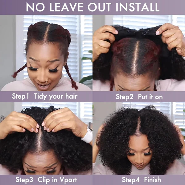 Protective V Part Glueless Long Wig 100% Human Hair (Kinky Straight / Body Wave / Jerry Curly)