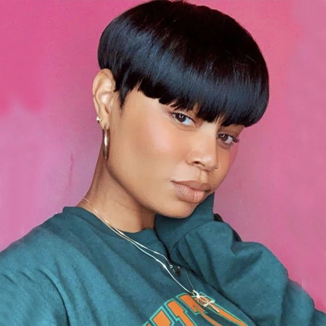 Pixie Cut Wig Human Hair with Bangs for Women 150% Density Brazilian Remy Hair Easy to Wear Short Human Hair Wig