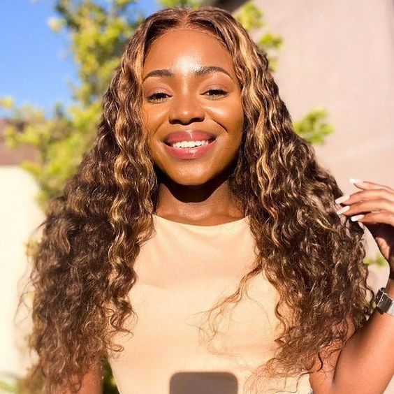 Wear & Go Highlight Brown Wigs Deep Wave Pre-plucked Glueless Lace Wigs