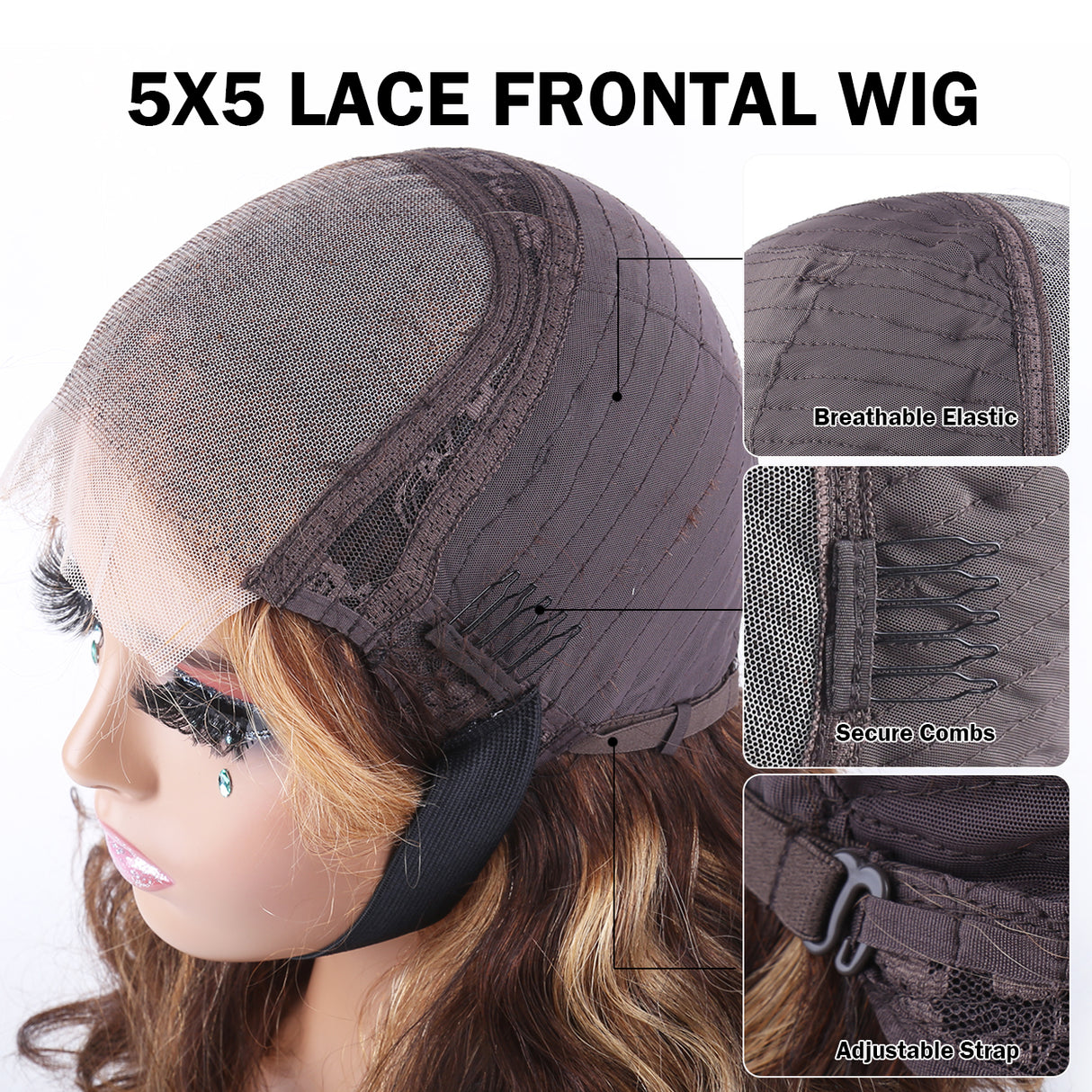 5X5 Highlight Blond Bob Wig 12A 14inch Big Wavy Wig Remy Hair 250% Density