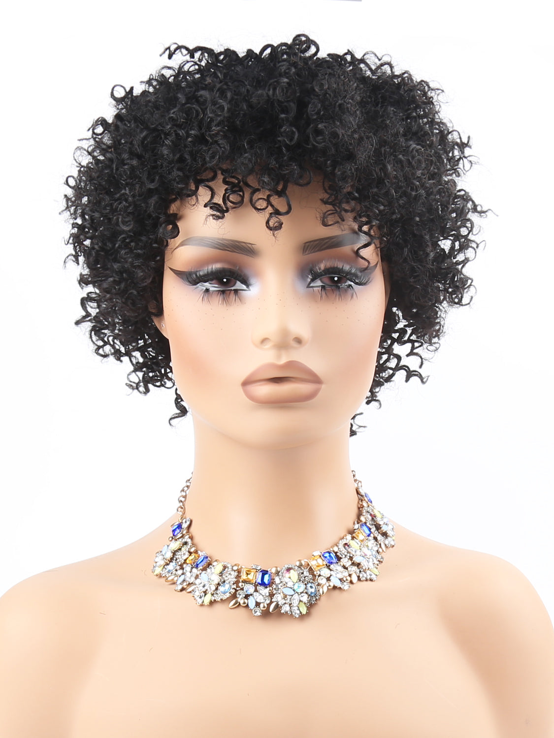 Curly Pixie Cut Wig Human Hair with Bangs Glueless Human Hair Bob with Bangs Wig, Ready to Go Black Short Wigs For Women