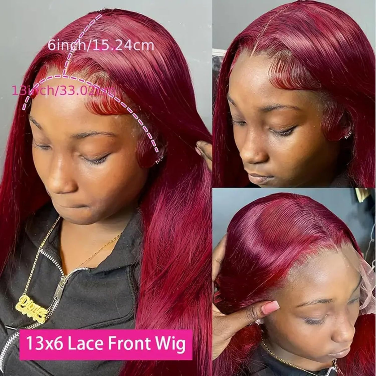 Glueless Wear and Go Wig Straight 99j Burgundy Lace Front Wigs Human Hair 180% Density