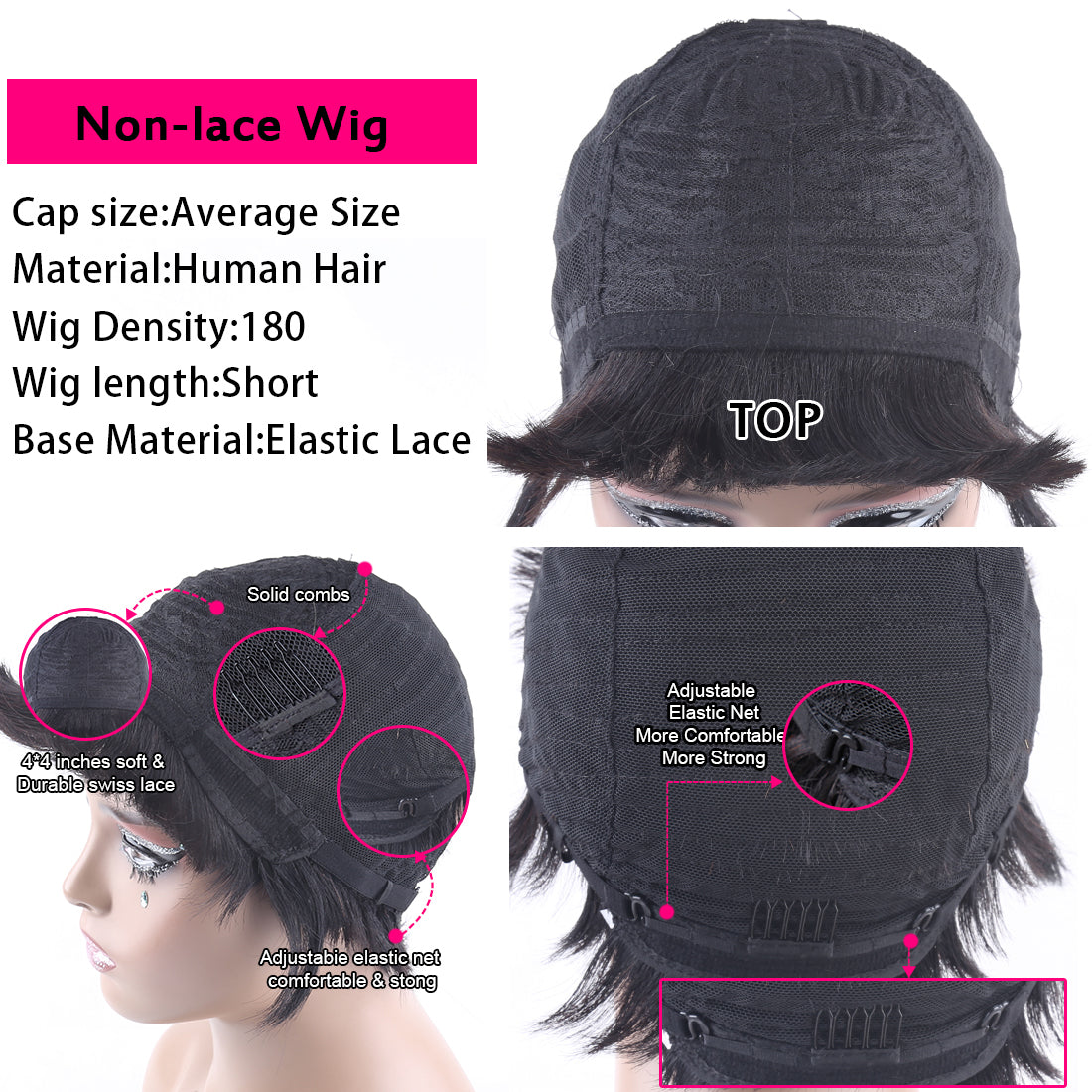 Pixie Cut Wig Human Hair with Bangs for Women 150% Density Brazilian Remy Hair Easy to Wear Short Human Hair Wig