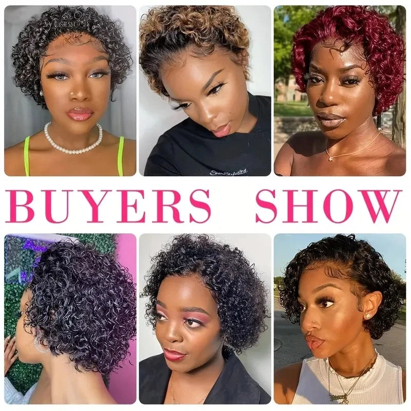 150% Density Deep Wave Pixie Wig | Natural Human Hair & Pre-Plucked Lace Front | Short Curly Style for Women