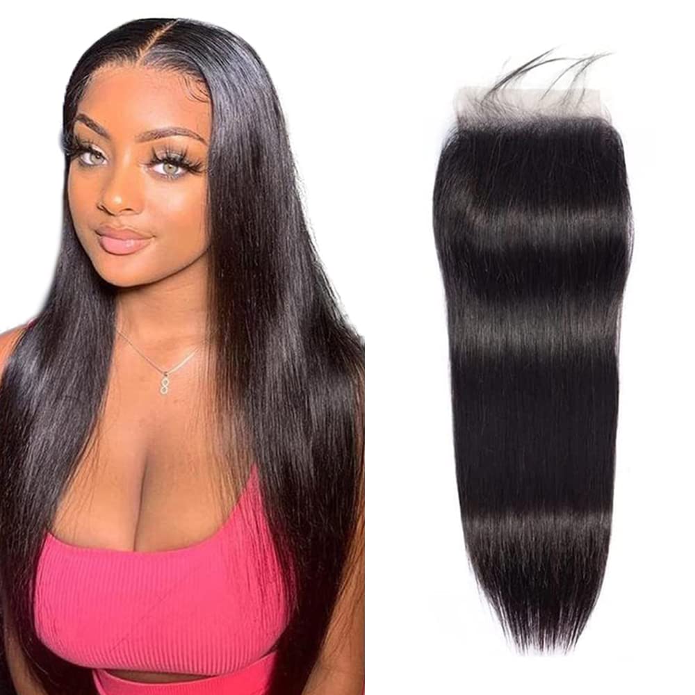 4x4 HD Transparent Lace Closure Straight Human Hair Closure Natural Black Hair Top Swiss Lace