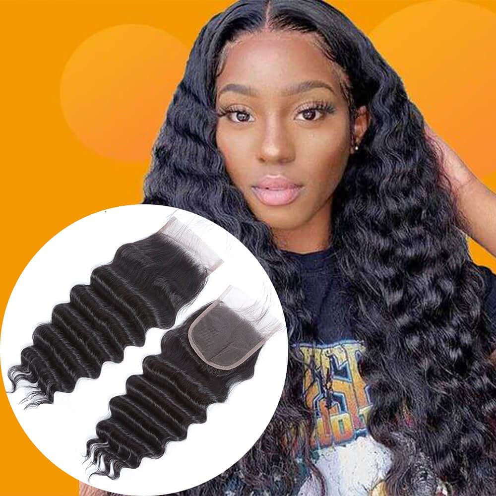 Brazilian Loose Deep Wave Human Hair Lace Closure Natural Black
