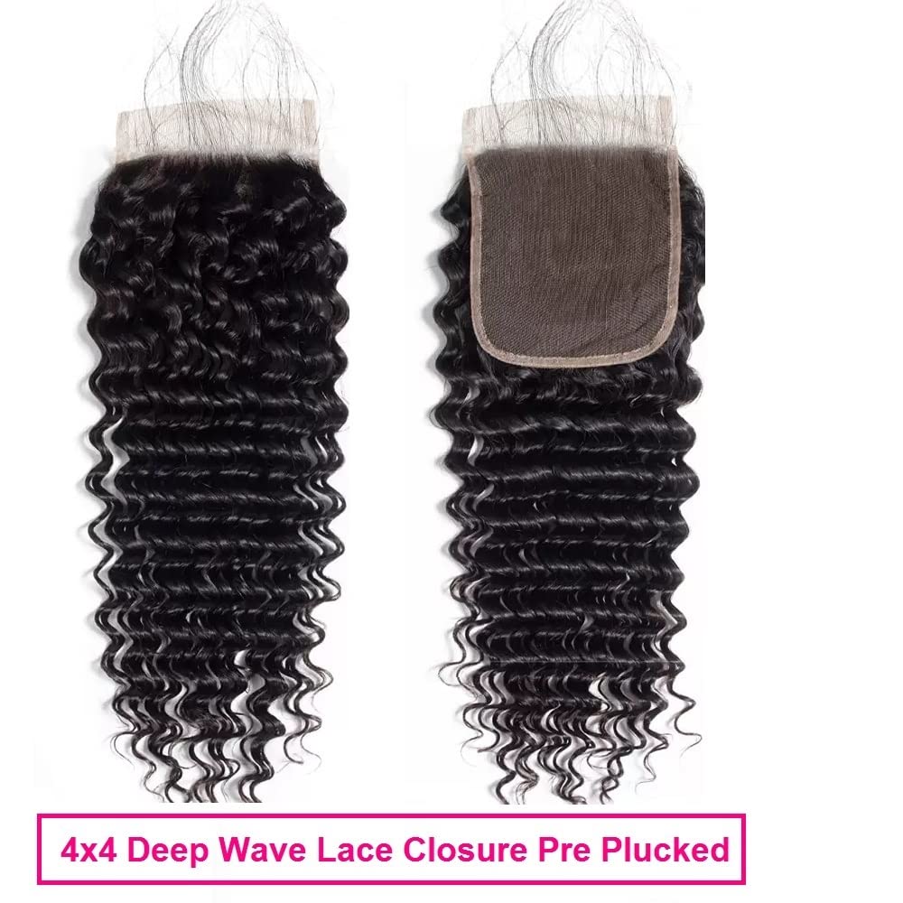 4x4 Deep Wave Human Hair Closure Natural Black Hair Top Swiss Lace