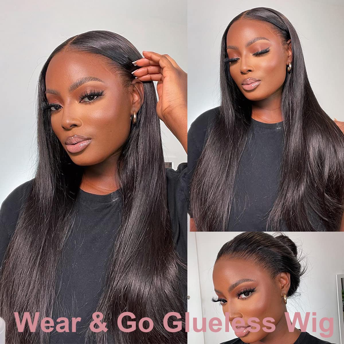 Kinky Straight Wear & Go Highlight Brown Wigs Pre-plucked Glueless Lace Wigs