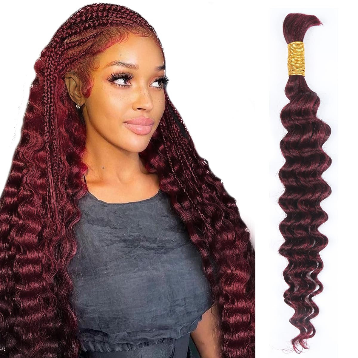 Human Braiding Hair for Boho Braids Deep Wave Bulk Human Hair for Braiding 2 Bundles 100G 100% Brazilian Wet and Wavy Curly Human Hair Braiding Hair Extensions Honey Blonde No Weft Bundles