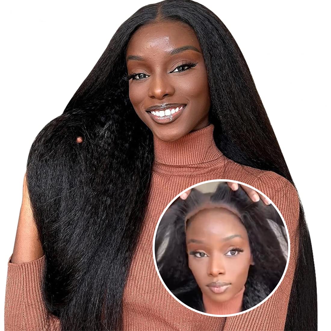 Kinky Straight Wear & Go Highlight Brown Wigs Pre-plucked Glueless Lace Wigs