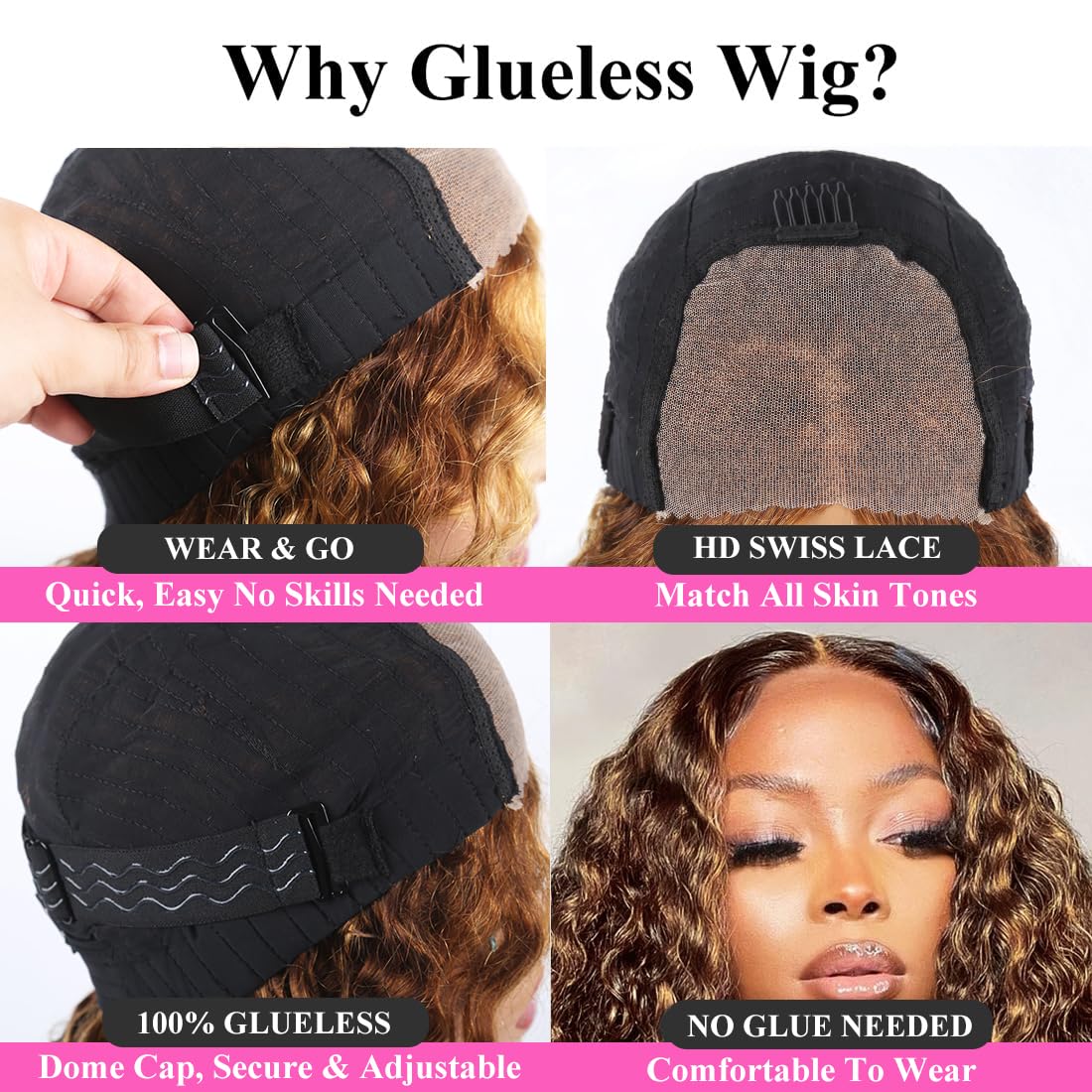 Wear & Go Highlight Brown Wigs Deep Wave Pre-plucked Glueless Lace Wigs