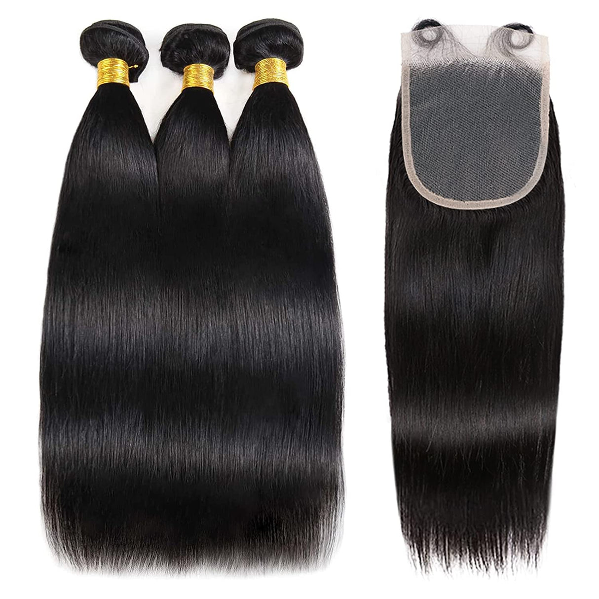 3 Bundles Human Hair Bundles with 4x4 Lace Closure Straight Hair