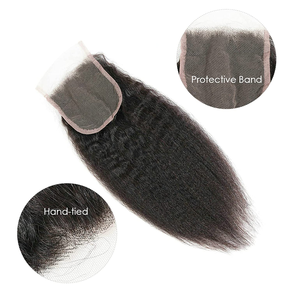Kinky StraGHT 4x4 Top Swiss Lace Human Hair Closure Natural Black