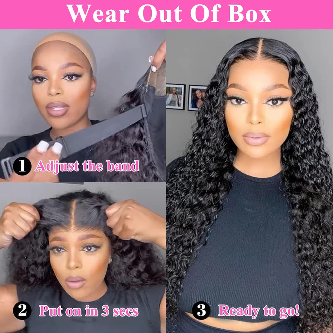 Wear & Go Wigs Deep Wave Pre-plucked Glueless Lace Front Wigs