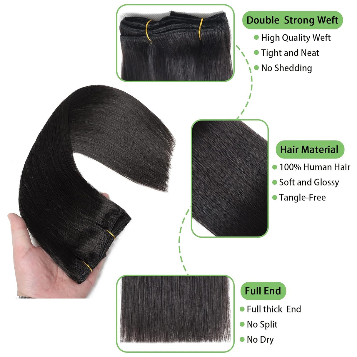 Straight Clip in Hair Extensions 100% Human Hair Clip in Hair Extensions for Women 8pcs/Set Natural Black