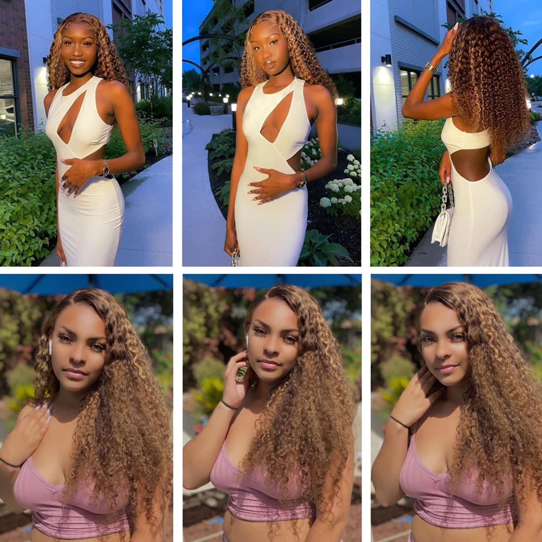 Wear & Go Highlight Brown Wigs Deep Wave Pre-plucked Glueless Lace Wigs