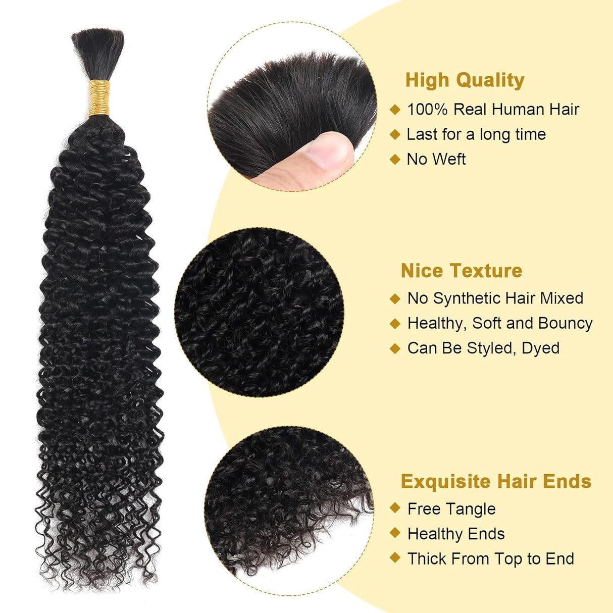 Human Braiding Hair for Boho Braids Deep Wave Bulk Human Hair for Braiding 2 Bundles 100G 100% Brazilian Wet and Wavy Curly Human Hair Braiding Hair Extensions Honey Blonde No Weft Bundles