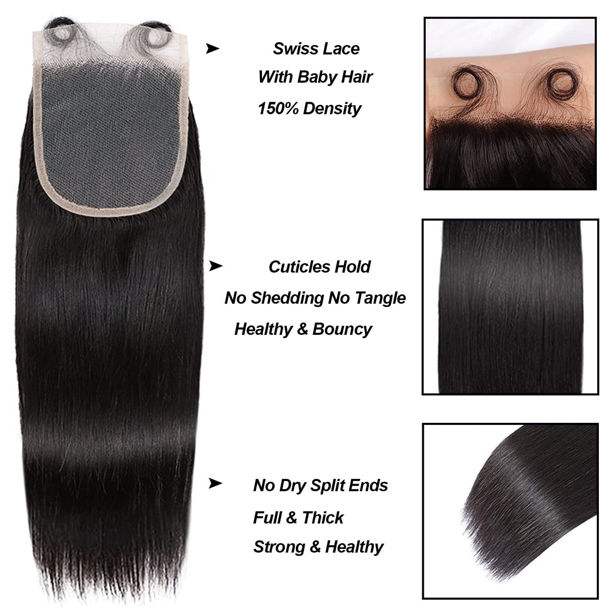 3 Bundles Human Hair Bundles with 4x4 Lace Closure Straight Hair
