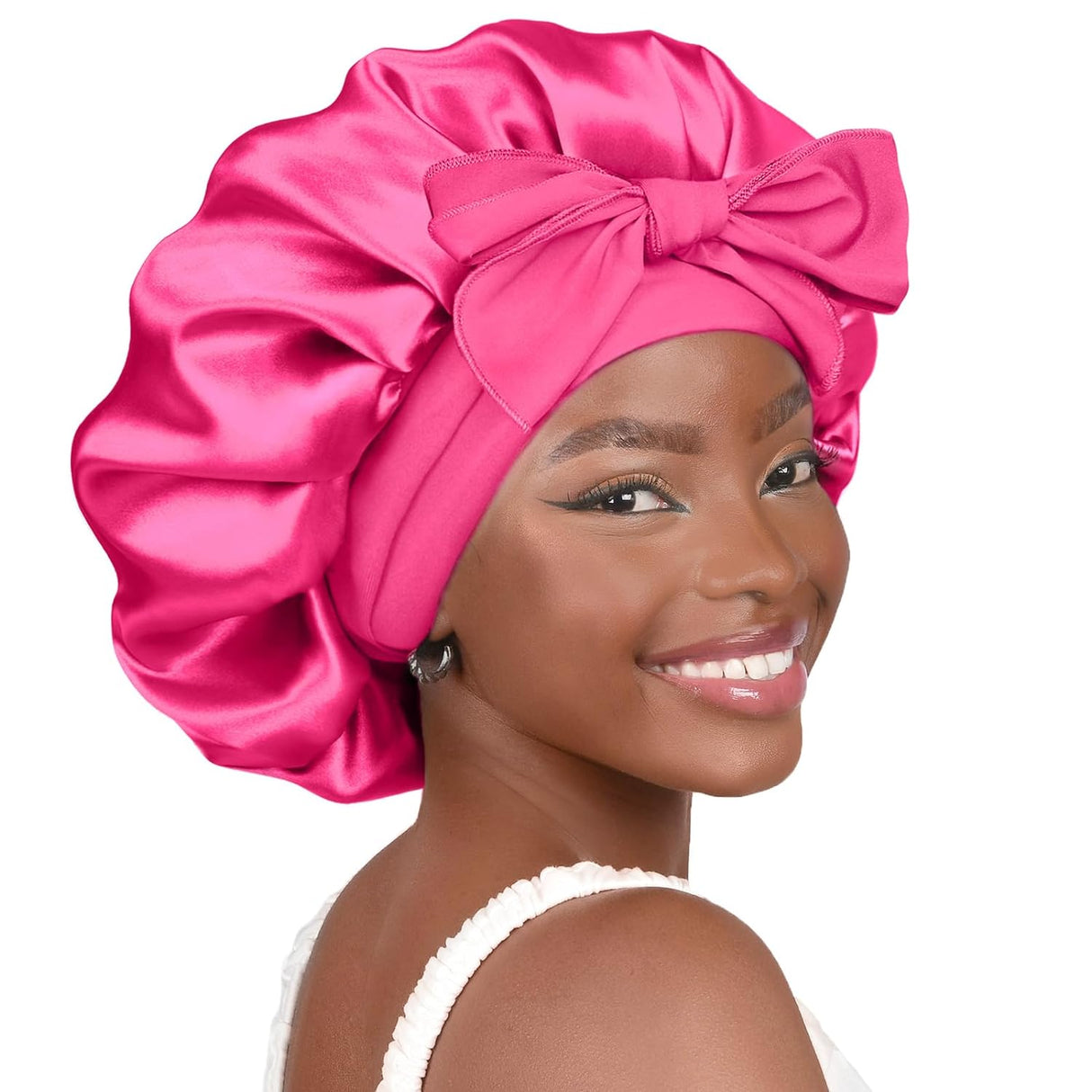Double Layer Satin Bonnet Silk Bonnet Nightcap for Sleeping ,Sleep Cap Hat Bonnets with Elastic Tie Band for Women's Natural & Curly Hair