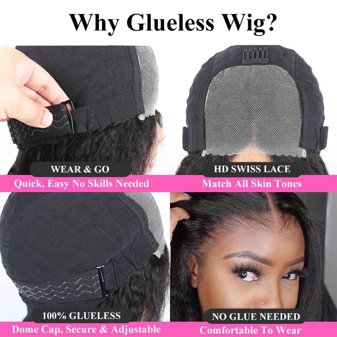 Kinky Straight Wear & Go Highlight Brown Wigs Pre-plucked Glueless Lace Wigs