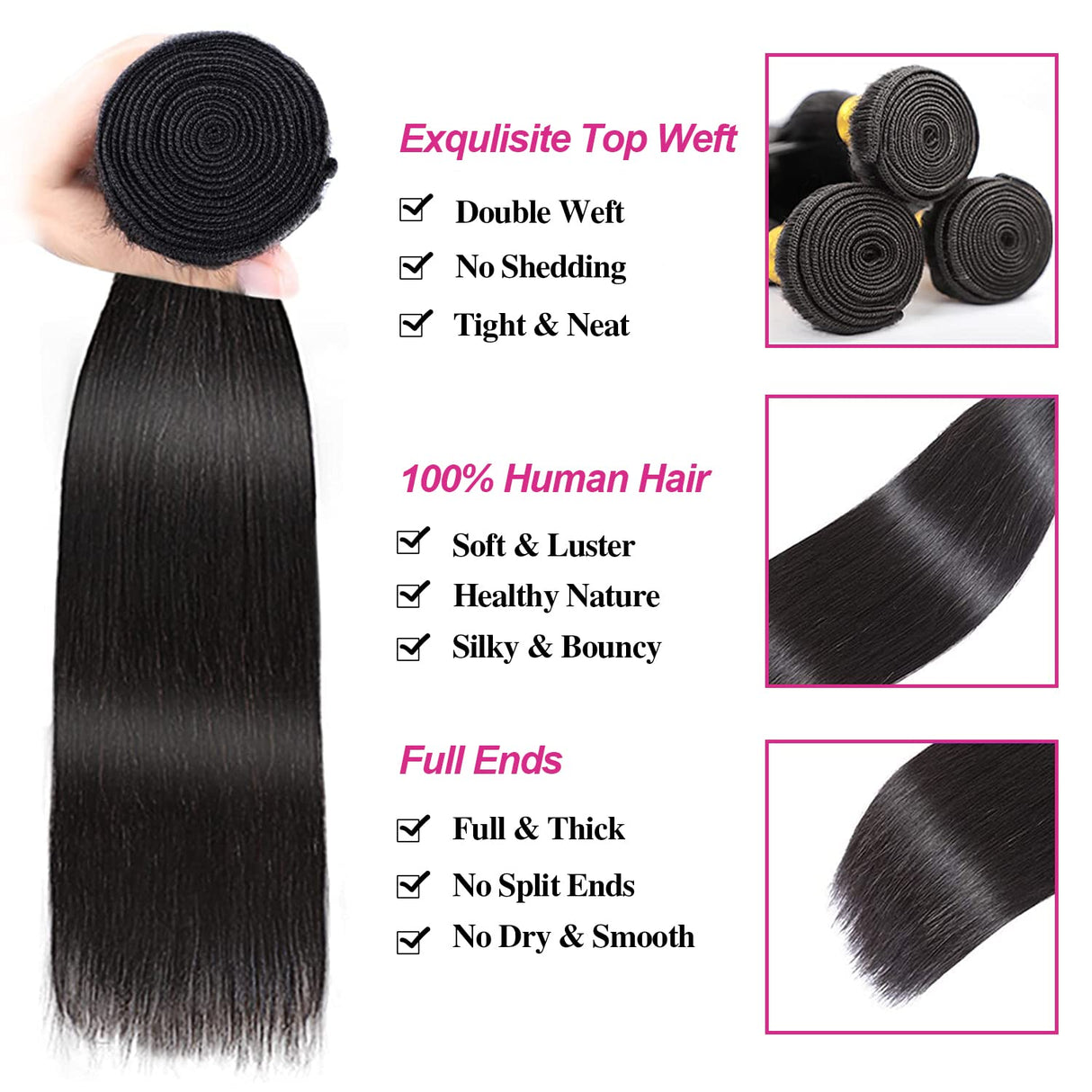 3 Bundles Human Hair Bundles with 4x4 Lace Closure Straight Hair