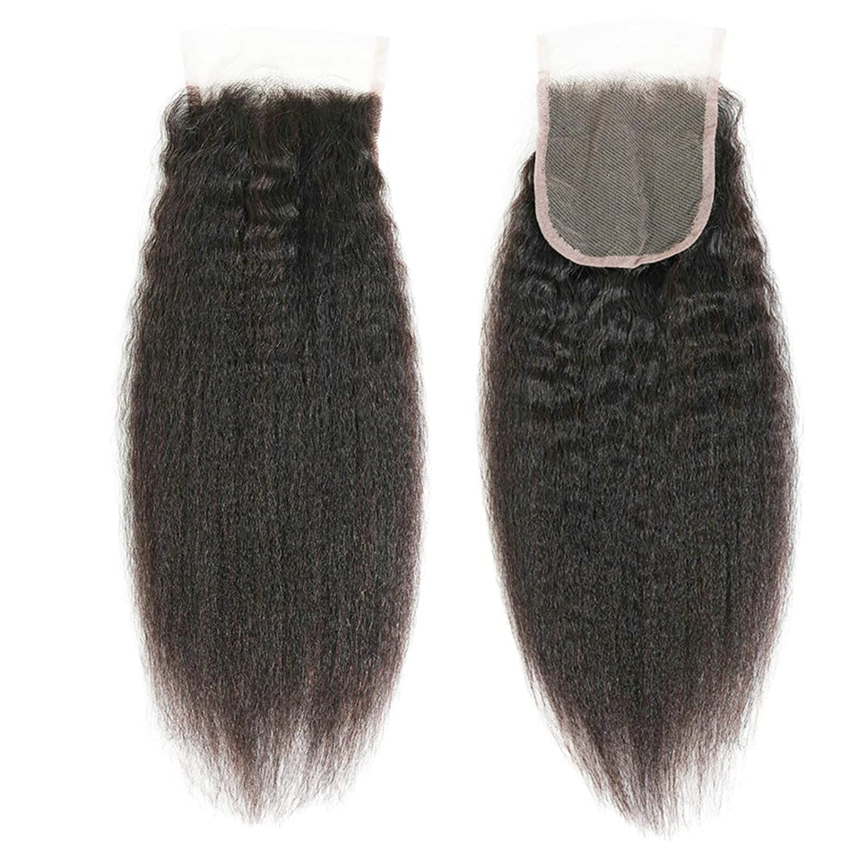 Kinky StraGHT 4x4 Top Swiss Lace Human Hair Closure Natural Black