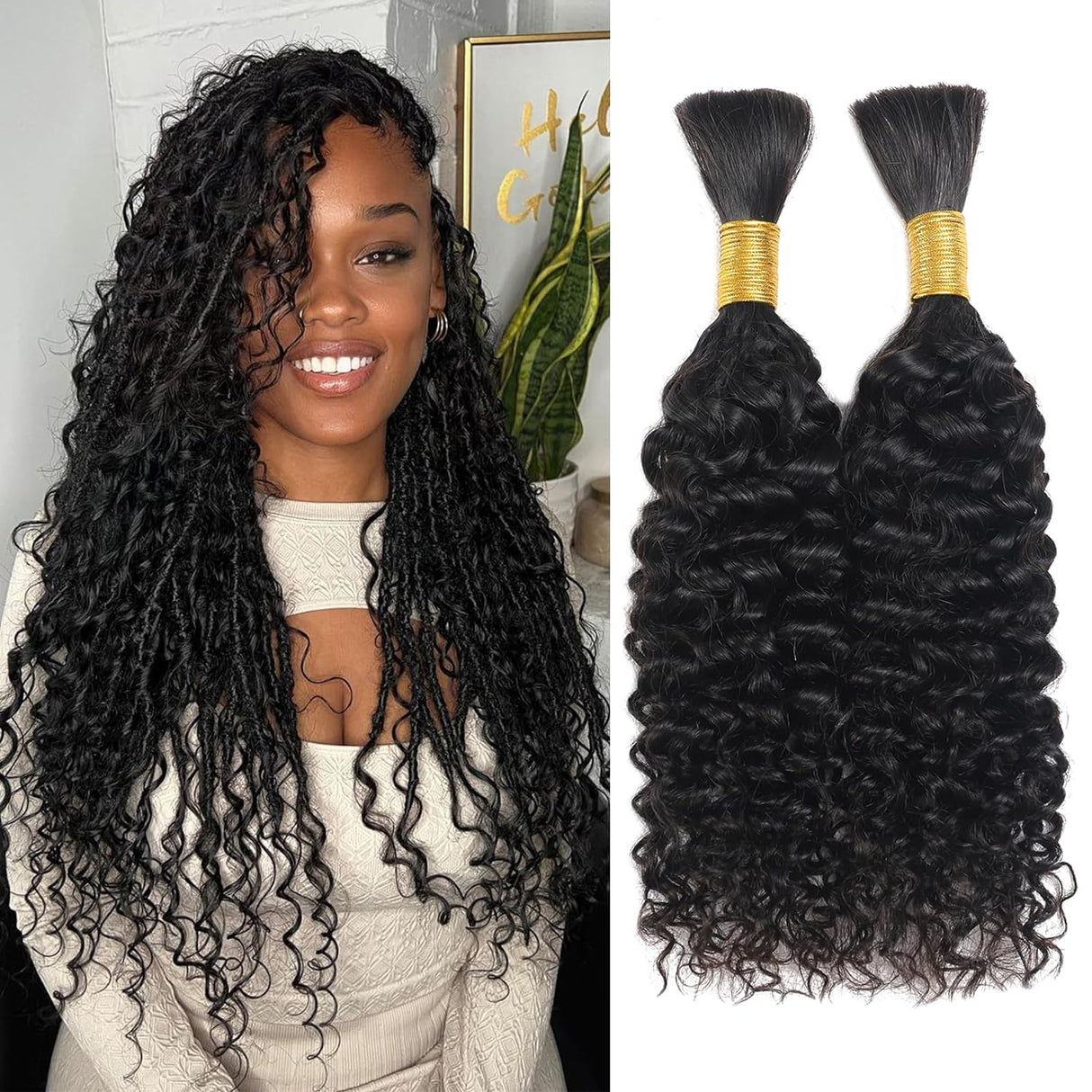 Human Braiding Hair for Boho Braids Deep Wave Bulk Human Hair for Braiding 2 Bundles 100G 100% Brazilian Wet and Wavy Curly Human Hair Braiding Hair Extensions Honey Blonde No Weft Bundles