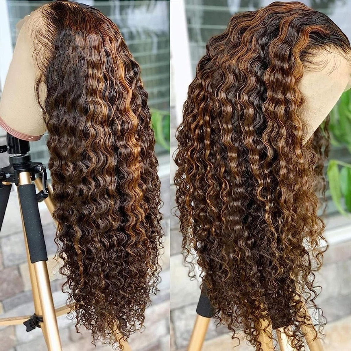 Wear & Go Highlight Brown Wigs Deep Wave Pre-plucked Glueless Lace Wigs