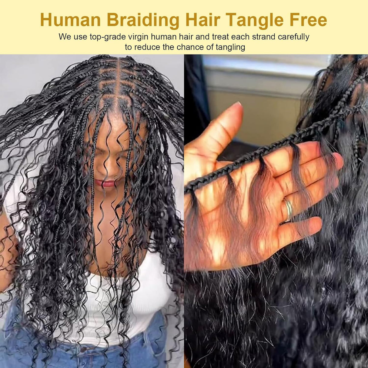 Human Braiding Hair for Boho Braids Deep Wave Bulk Human Hair for Braiding 2 Bundles 100G 100% Brazilian Wet and Wavy Curly Human Hair Braiding Hair Extensions Honey Blonde No Weft Bundles