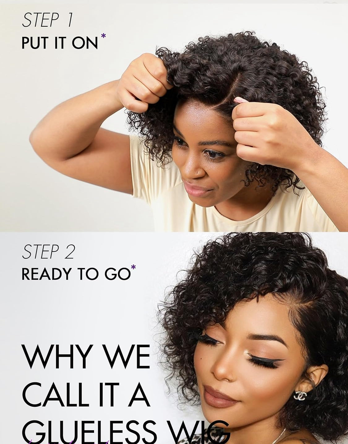 10'' Glueless HD Curly Wig Human Hair Pre Cut Lace Wig, Real HD Lace Short Curly Bob Wigs 180 Density Human Hair Pre Plucked