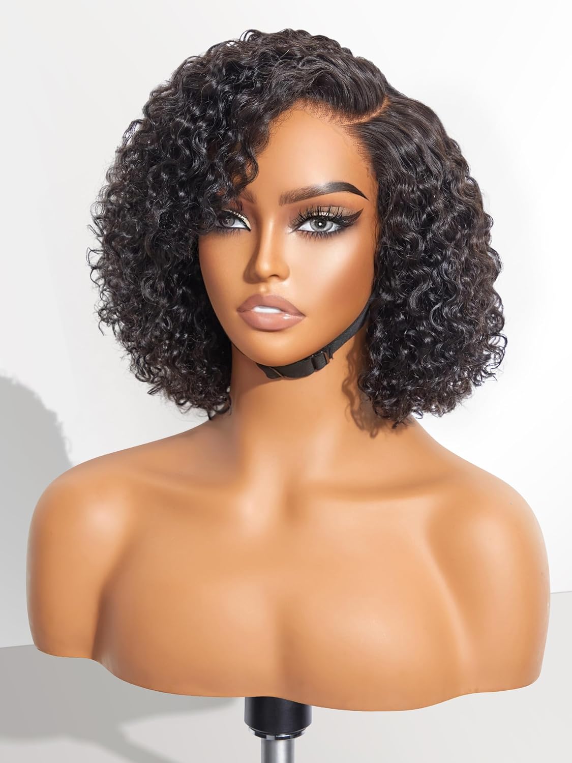 10'' Glueless HD Curly Wig Human Hair Pre Cut Lace Wig, Real HD Lace Short Curly Bob Wigs 180 Density Human Hair Pre Plucked
