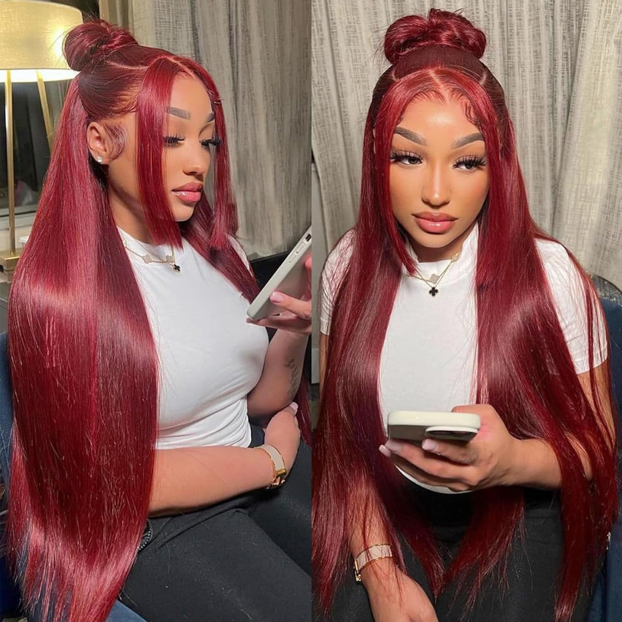 Glueless Wear and Go Wig Straight 99j Burgundy Lace Front Wigs Human Hair 180% Density