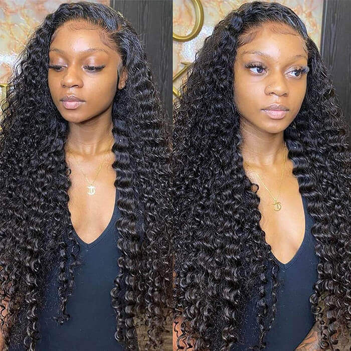 Deep Wave Lace Front Wigs Human Hair 4x4 HD Transparent Lace Closure Wigs