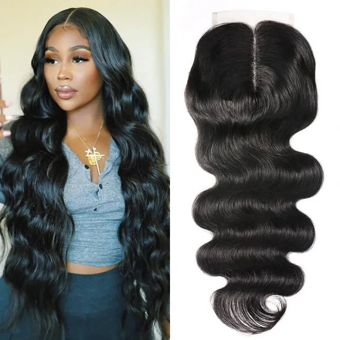 Body Wave Upgrade Lace Closure Middle Part Closure Bleached Knots 4x0.75 T Part Closure Natural Color