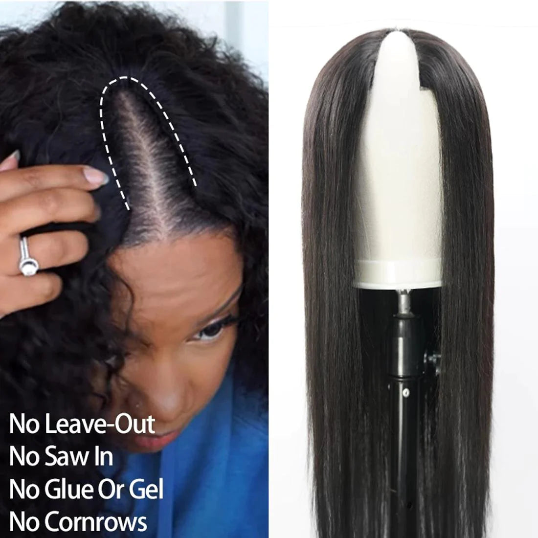 Beginner Friendly Glueless Silk Straight V Part Wig 100% Human Hair
