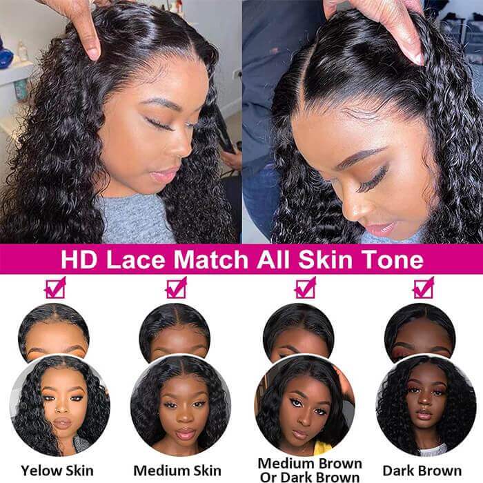 Deep Wave Frontal Wigs 13*6 HD Lace Front Human Hair Wigs with Baby Hairi