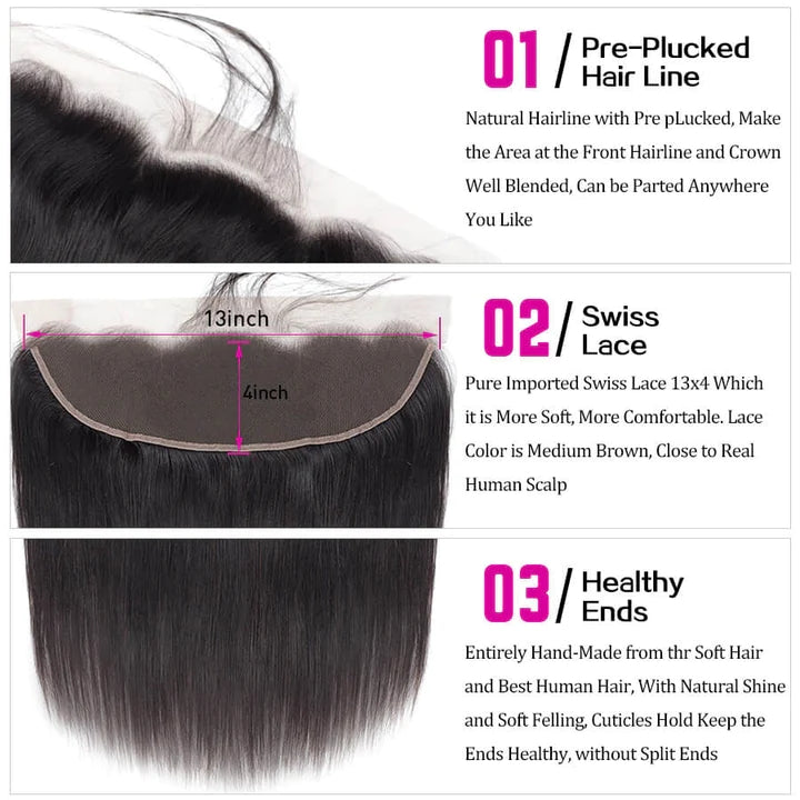 HD Transparent Lace Frontal Straight 13x4 Ear to Ear Lace Frontal Human Hair 12A Quality