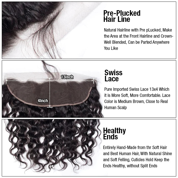 Water Wave 13x4 Ear to Ear HD Transparent Lace Frontal Human Hair 12A Quality