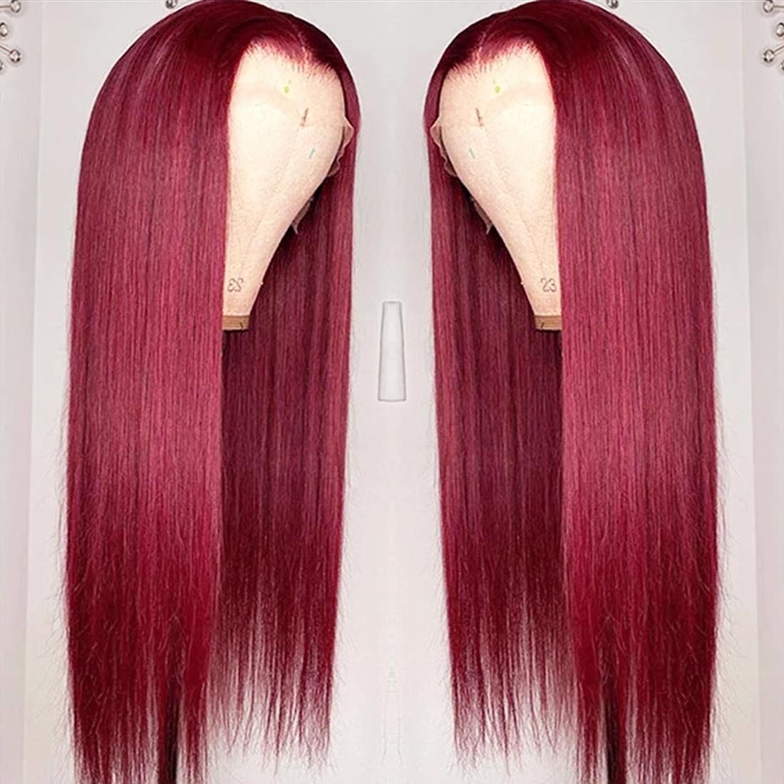Red Burgundy Straight 13x4 HD Lace Front Wigs Human Hair