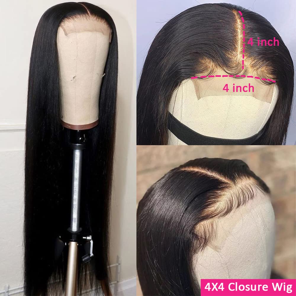 Straight Wig Human Hair 4x4 Lace Closure Wigs 180 density
