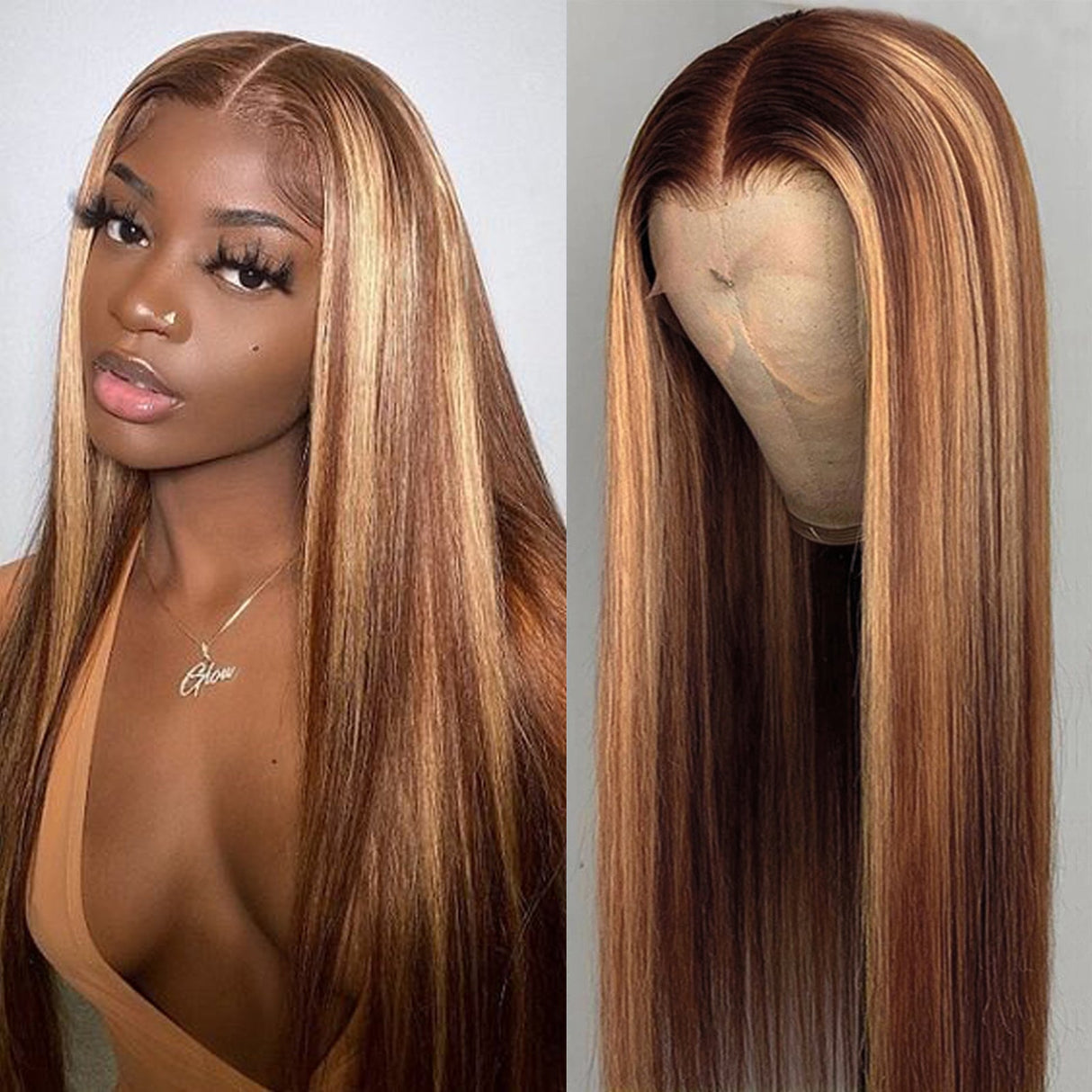 Straight 13x1 P4/27 Highlight Lace Front Wigs Human Hair Transparent HD Lace Wigs 150% -200%Density
