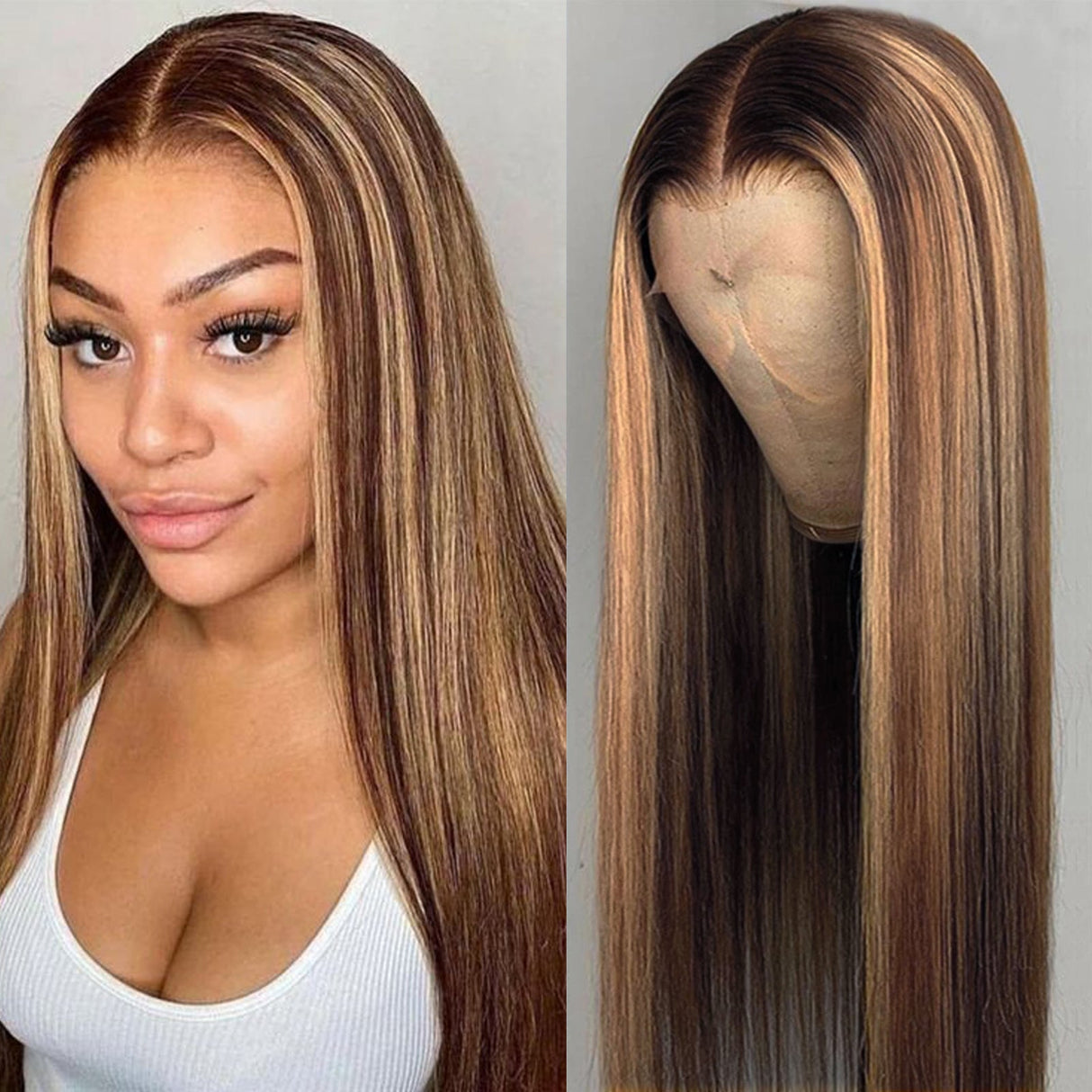Straight 13x1 P4/27 Highlight Lace Front Wigs Human Hair Transparent HD Lace Wigs 150% -200%Density
