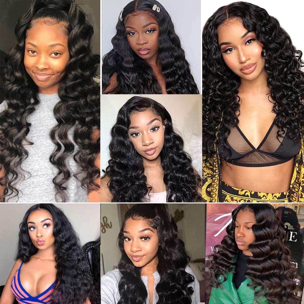 Loose Deep 13x4 Transparent Lace Frontal Wigs Human Hair Natural Color 200% Density