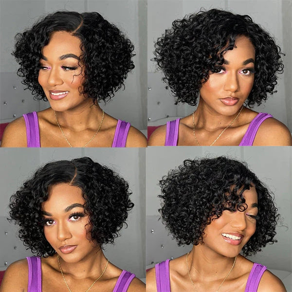 Short Cut Curly Minimalist HD Lace Glueless Side Part Wig 100% Human Hair