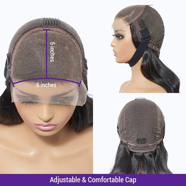 Brown Mix Black Loose Wave 5x5 Closure C Part Glueless Wig With Bangs 100% Human Hair