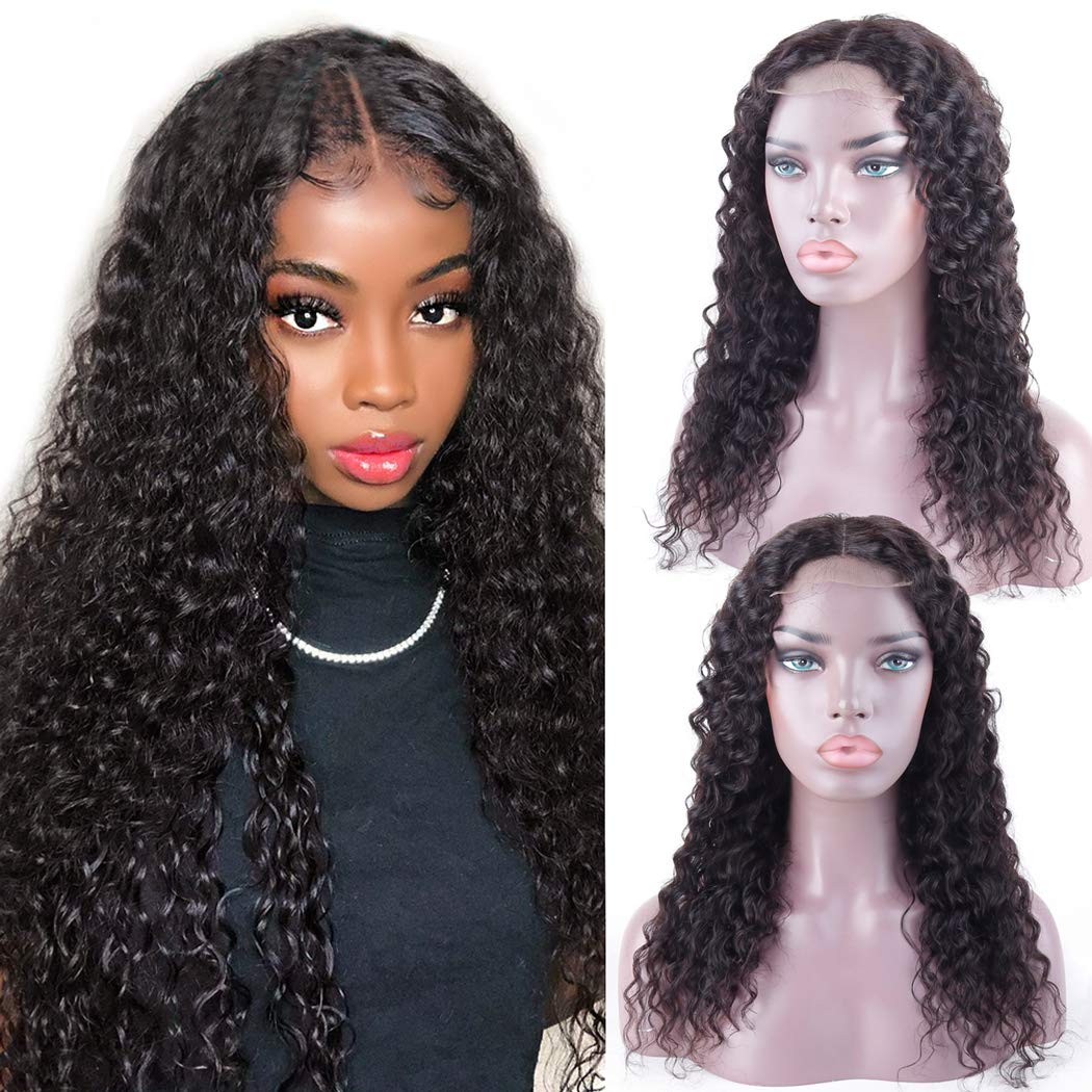 Deep Wave 4x4 Lace Closure Wigs Brazilian Human Hair Wigs Natural Color 180% Density