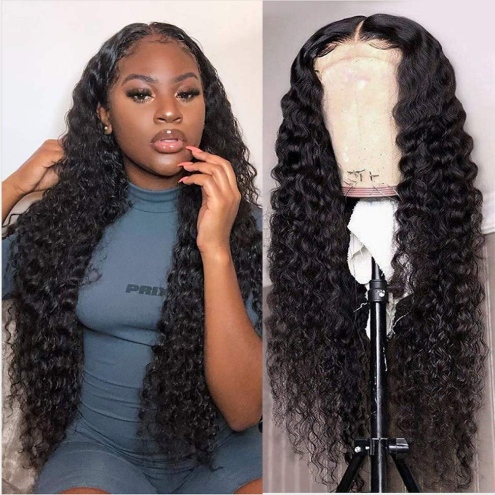 Deep Wave 13x4 Lace Frontal Wigs Human Hair Natural Color 180% Density