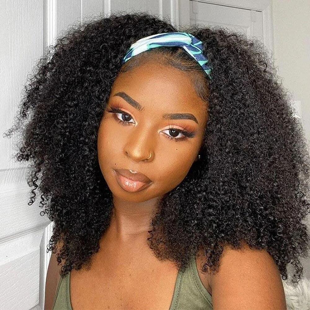 Headband Wig Kinky Curly Human Hair Wigs for Black Women 180% Density